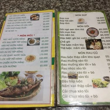 Thực đơn- Vườn Măng - Quán Ăn Gia Đình