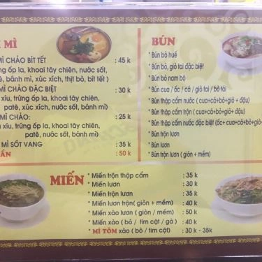 Thực đơn- Quán Ăn Vương Yến - Bún Bò Huế & Bún Bò Nam Bộ