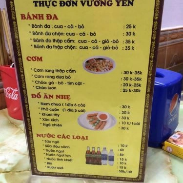Thực đơn- Quán Ăn Vương Yến - Bún Bò Huế & Bún Bò Nam Bộ