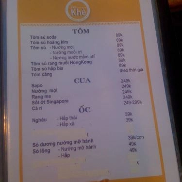 Thực đơn- Quán Ăn Xiên Khè Quán - Đường Số 9A