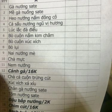 Thực đơn- Quán Ăn Xiên Nướng 8K - Hai Bà Trưng