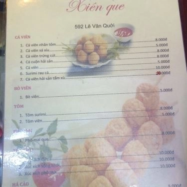 Thực đơn- Quán Ăn Xiên Que - Lê Văn Quới