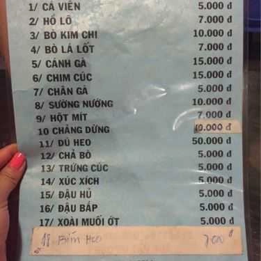 Thực đơn- Quán Ăn Xiên Que - Mạc Tử Hoàng