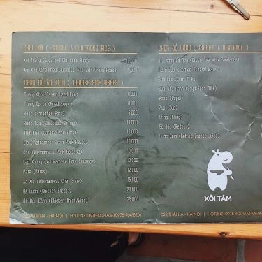 Thực đơn- Quán Ăn Xôi Tám - Thái Hà