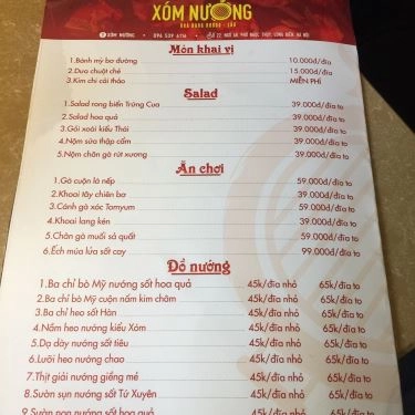Thực đơn- Quán Ăn Xóm Nướng - Lẩu & Nướng