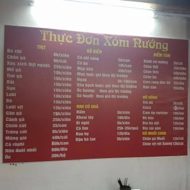 Thực đơn- Quán Ăn Xóm Nướng - Ẩm Thực Trung Hoa