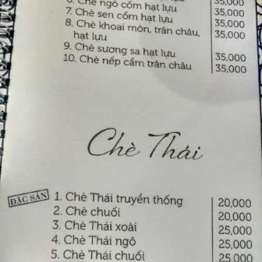 Thực đơn- Nhà Hàng Xưa Nay - Chè & Trà