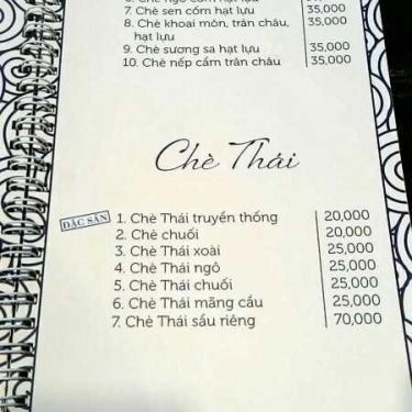 Thực đơn- Nhà Hàng Xưa Nay - Chè & Trà