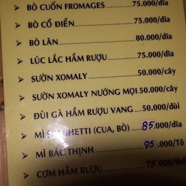 Thực đơn- Nhà Hàng Xuân Phương - Ẩm Thực Món Âu