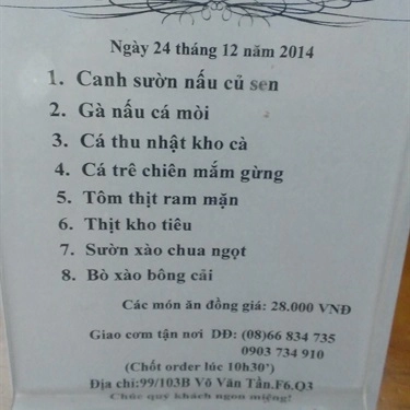 Thực đơn- Quán Ăn Y-Ki - Cơm Trưa Văn Phòng