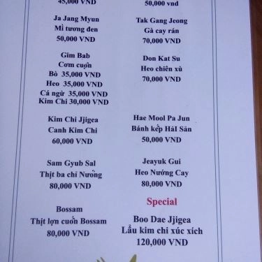 Thực đơn- Quán Ăn Zion - Ẩm Thực Hàn Quốc