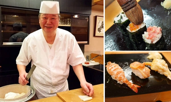 Chủ quán Susumu Yajima và các món sushi cầu kỳ của mình. Chủ quán Susumu Yajima và các món sushi cầu kỳ của mình.