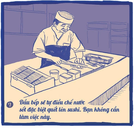 Khâu cuối cùng trước khi đưa sushi cho khách hàng, ông Yajima quét một lớp nước sốt có màu nâu đậm bằng một chiếc chổi lông nhỏ. Thứ nước sốt này được gọi là Nikiri. Nước sốt gồm 70% là xì dầu, 20% rượu mirin và 10% là sake, phải đun sôi cho bay hơi cồn cho đến khi sánh lại là được. Ông không bao giờ dùng xì dầu nguyên chất làm nước sốt vì vị nó quá mạnh. Chớ nên yêu cầu đầu bếp không được quết nước sốt và wasabi lên món sushi. Khâu cuối cùng trước khi đưa sushi cho khách hàng, ông Yajima quét một lớp nước sốt có màu nâu đậm bằng một chiếc chổi lông nhỏ. Thứ nước sốt này được gọi là Nikiri. Nước sốt gồm 70% là xì dầu, 20% rượu mirin và 10% là sake, phải đun sôi cho bay hơi cồn cho đến khi sánh lại là được. Ông không bao giờ dùng xì dầu nguyên chất làm nước sốt vì vị nó quá mạnh. Chớ nên yêu cầu đầu bếp không được quết nước sốt và wasabi lên món sushi.
