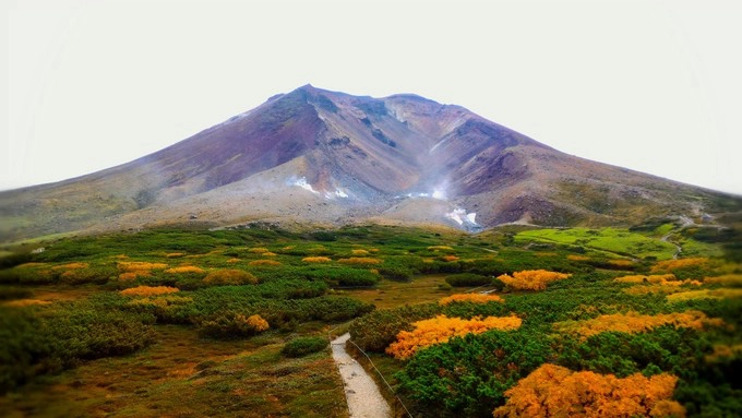 Đỉnh Asahi, Hokkaido Đỉnh Asahi (hay gọi là Asahi-dake) là đỉnh núi cao nhất ở Hokkaido, thuộc dãy Ishikari, nằm trong Vườn quốc gia Daisetsuzan. Ngọn núi này nổi tiếng là một trong những nơi lá đỏ xuất hiện đầu tiên trong năm ở Nhật Bản. Các cánh rừng ở đây thường chuyển màu từ cuối tháng 8 cho tới cuối tháng 9. Thời gian đẹp nhất là nửa cuối tháng 9. Đỉnh Asahi, Hokkaido Đỉnh Asahi (hay gọi là Asahi-dake) là đỉnh núi cao nhất ở Hokkaido, thuộc dãy Ishikari, nằm trong Vườn quốc gia Daisetsuzan. Ngọn núi này nổi tiếng là một trong những nơi lá đỏ xuất hiện đầu tiên trong năm ở Nhật Bản. Các cánh rừng ở đây thường chuyển màu từ cuối tháng 8 cho tới cuối tháng 9. Thời gian đẹp nhất là nửa cuối tháng 9.
