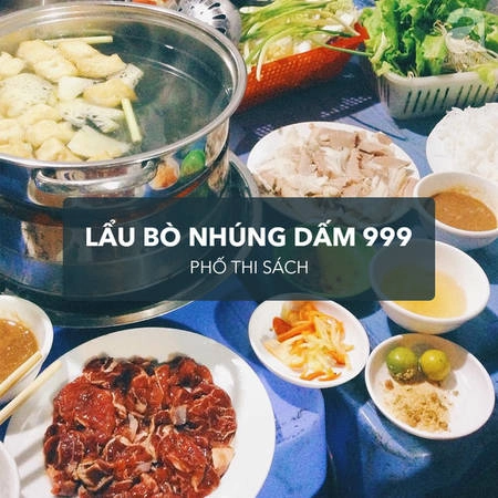 Hà Nội nhiều quán lẩu bò nhúng dấm nhưng có thâm niên lâu nhất phải kể đến bò nhúng dấm phố Thi Sách. Thứ đáng nhắc đến ở đây là nước dùng với vị chua ngọt hài hòa và bắt miệng. Quán có cả chỗ ngồi trong nhà và ngoài trời.