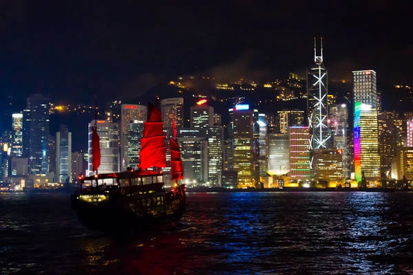 Junk (chinese boat) sailing in Hong Kong