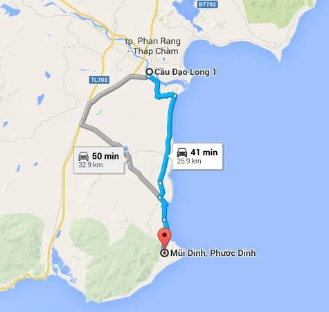 Từ Phan Rang đến mũi Dinh khoảng 30km. Từ Phan Rang đến mũi Dinh khoảng 30km.