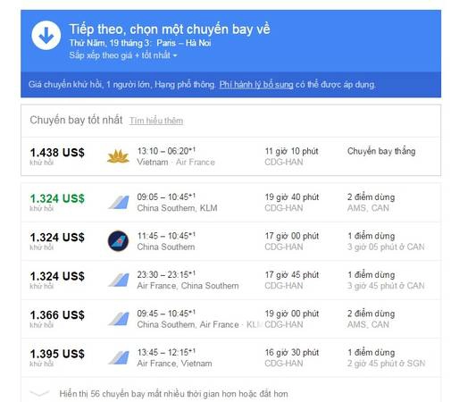 Ảnh minh họa: Google Flight