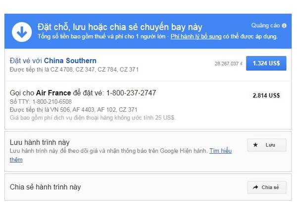 Ảnh minh họa: Google Flight