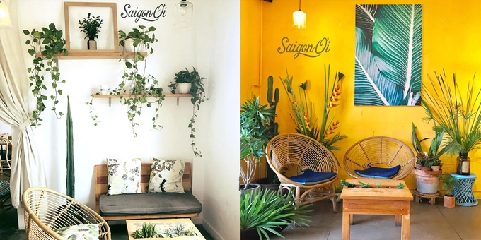Saigon Ơi  Nằm trong chung cư cũ số 42 Nguyễn Huệ, quận 1, quán có cách bài trí trẻ trung, gần gũi thiên nhiên. Tên quán như một lời gọi thân thương mà ai nghe qua đều thấy có cảm tình và tò mò muốn đến. Từng góc ở đây đều trở thành phông nền chụp ảnh đẹp cho khách.