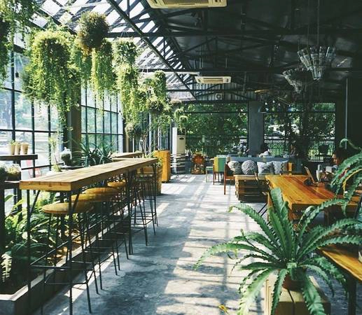 Gardenista: Nằm trên con phố Vạn Bảo đông đúc, quán trông na ná một khu vườn kính bởi không gian ngập tràn cây xanh. Bàn ghế màu gỗ và tường xám xi măng tạo sự nhẹ nhàng, thoải mái, trên bàn luôn đặt nhiều chậu cây xinh xắn. Quán rất đông khách nên có thể bạn phải đợi khá lâu sau khi gọi đồ uống. Địa chỉ: số 50 Vạn Bảo, quận Ba Đình. Ảnh: Gardenista.