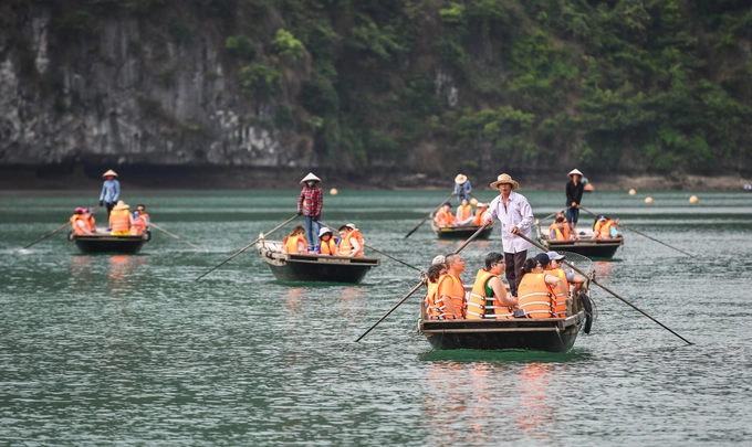 Đi thuyền nan qua hang động  Điểm đến thu hút nhiều du khách tại vịnh Lan Hạ là Hang Sáng - Hang Tối nằm ở khu vực giáp ranh vịnh Hạ Long. Trải nghiệm chủ yếu là đi thuyền tham quan những hang động kiểu hàm ếch với nền ngập nước, len lỏi qua những hòn đảo trong vịnh. Một chiếc thuyền nan có thể chở tối đa 6 khách, giá 15.000 đồng một người.