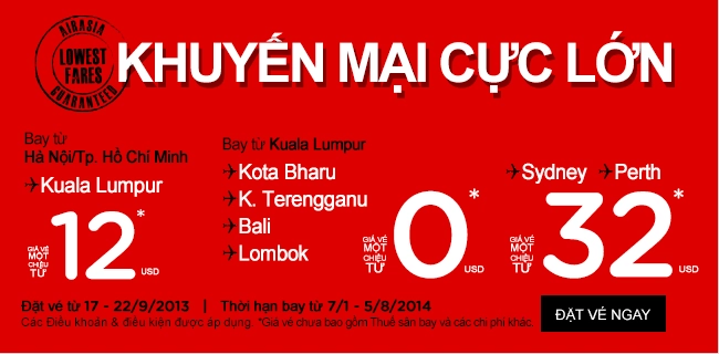 Air Asia mở đợt khuyến mãi vé máy bay giá rẻ đi Đông Nam Á