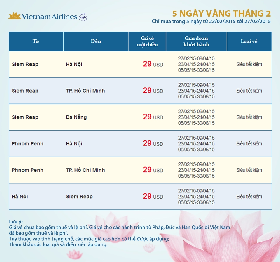 Chỉ mua trong 5 ngày từ 23/2/2015 đến 27/2/2015.