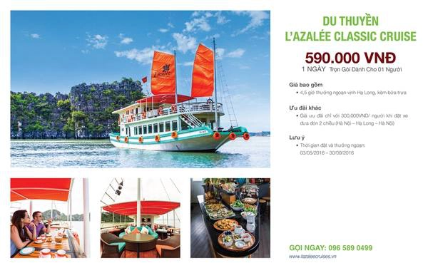 Chỉ với 590.000 đồng du khách sẽ được thưởng ngoạn du thuyền L’Azalée với tour trọn goi 1 ngày dành cho 1 người. du-thuyen-LAzalee -ivivu-31
