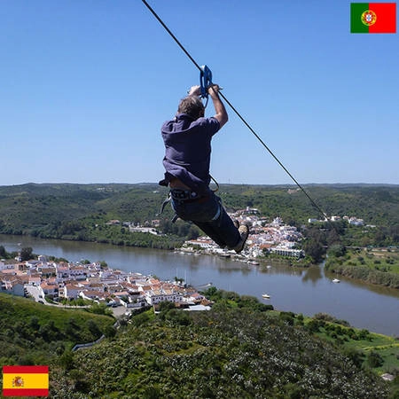 <strong>Tây Ban Nha và Bồ Đào Nha: </strong> Andalucia, Tây Ban Nha và Algarve, Bồ Đào Nha cách nhau bởi một con sông rộng 150 m. Nối liền hai địa danh này là tuyến zipline (dây cáp) dài hơn 720 m. Đây là đường dây cáp duy nhất trên thế giới đi qua lãnh thổ hai quốc gia. <strong>Tây Ban Nha và Bồ Đào Nha: </strong> Andalucia, Tây Ban Nha và Algarve, Bồ Đào Nha cách nhau bởi một con sông rộng 150 m. Nối liền hai địa danh này là tuyến zipline (dây cáp) dài hơn 720 m. Đây là đường dây cáp duy nhất trên thế giới đi qua lãnh thổ hai quốc gia.