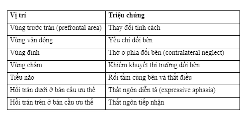 Bảng 3. Khiếm khuyết thần kinh và vị trí u