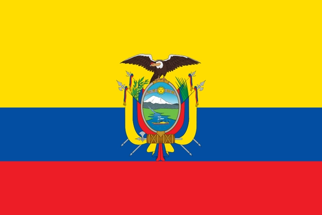 Quốc kỳ của Ecuador gồm 3 dải màu và quốc huy có thiết kế phức tạp ở giữa. Quốc kỳ của Ecuador gồm 3 dải màu và quốc huy có thiết kế phức tạp ở giữa.