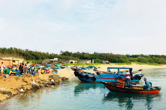 Bãi Phủ thì tập trung ghe đánh bắt cá mực nhiều hơn.
