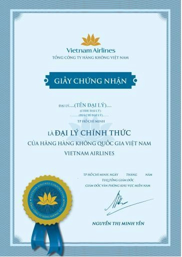 Giấy chứng nhận đại lý chính thức của VNA.