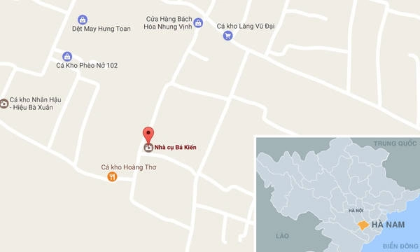 Nhà Bá Kiến (chấm đỏ) trên bản đồ khu vực xã Hòa Hậu (Lý Nhơn, Hà Nam). Nhà Bá Kiến (chấm đỏ) trên bản đồ khu vực xã Hòa Hậu (Lý Nhơn, Hà Nam).