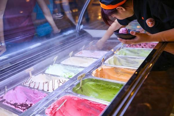 Nhưng có lẽ khu vực hấp dẫn và cuốn hút trẻ em nhất ở đây đó là “thế giới kem” với đủ loại hương vị dâu tây, kiwi, dâu tằm, sầu riêng, socola, vani,… 