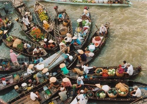 Tại Việt Nam, chợ nổi lớn nhất đồng bằng sông Cửu Long là Phụng Hiệp, với hàng trăm thuyền bè mua bán tấp nập. Chợ nổi Cái Bè, Cái Răng cũng là những địa điểm nổi tiếng khác ở khu vực miền Tây.