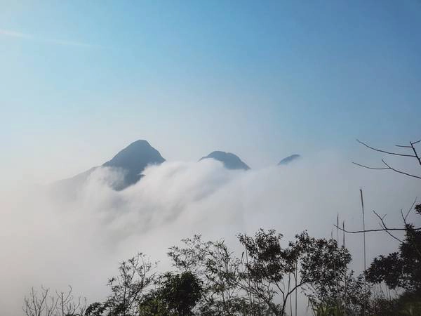 Ba đỉnh Tam Đảo chìm trong sương mờ.