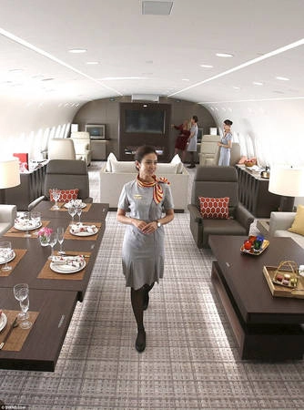 Công ty dịch vụ bay charter Deer Jet chính thức ra mắt Dream Jet, chuyên cơ mới nhất của mình hồi tháng 5/2017. Chiếc máy bay được thiết kế như một khách sạn biết bay với phòng ngủ kê giường cỡ King size, phòng tắm riêng có vòi sen và nền đá cẩm thạch được sưởi ấm tự nhiên, phòng thay đồ có két sắt. Phòng khách trang trí nghệ thuật, phòng ăn, bếp nấu cho người sành ăn, cabin hạng thương gia có thể đủ cho đoàn 18 người tháp tùng một ông chủ lớn.