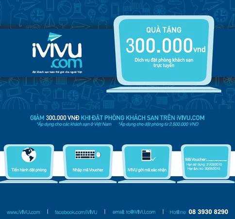 Quà tặng 300.000 VND dịch vụ đặt phòng khách sạn trực tuyến iVIVU.com