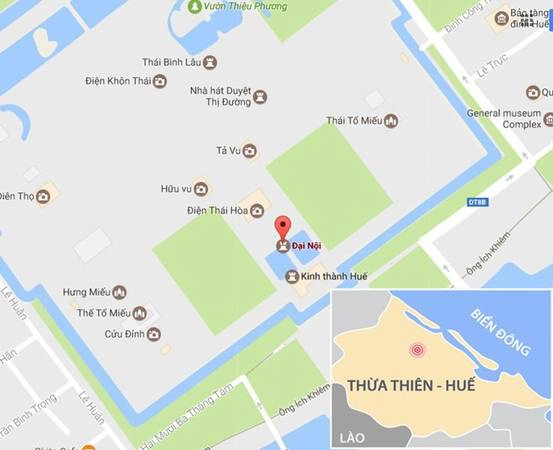 Khu vực Đại nội - Kinh thành Huế. Ảnh: Google Map.