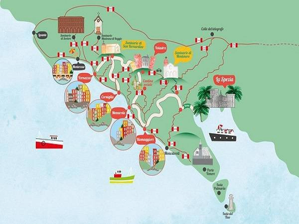 Thứ tự các ngôi làng ở Cinque Terre trên bản đồ Italia Thứ tự các ngôi làng ở Cinque Terre trên bản đồ Italia