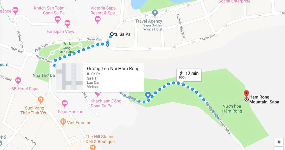 Bản đồ hướng dẫn đường lên núi Hàm Rồng, Sa Pa - Ảnh chụp màn hình