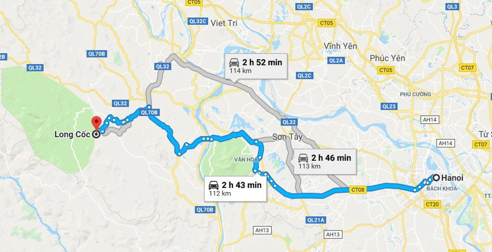 Đường đi tham quan đồi chè Long Cốc xuất phát từ Hà Nội - Ảnh chụp màn hình