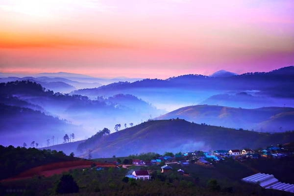 Ban mai hồng ở Trại Mát với biển mây ẩn hiện - Ảnh: Cao Cát Ban mai hồng ở Trại Mát với biển mây ẩn hiện - Ảnh: Cao Cát