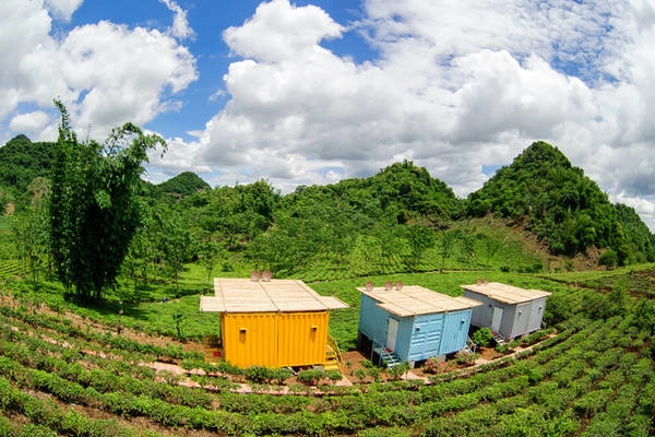 Những bungalow container đầy màu sắc của Mộc Châu Arena Village. Ảnh: mocchauarena.com Những bungalow container đầy màu sắc của Mộc Châu Arena Village. Ảnh: mocchauarena.com