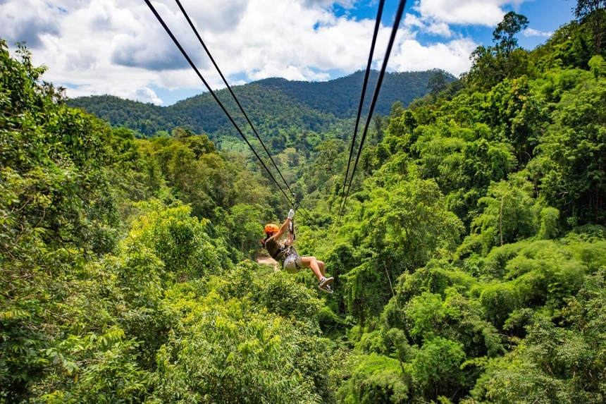 Trải nghiệm zipline ngắm nhìn toàn cảnh rừng núi Chiang Mai. Ảnh: zingnews.