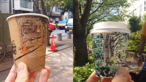 Hogan chia sẻ:" Tôi thường vẽ những gì thấy trước mắt. Sau khi ký họa xong tôi quay phim về cảnh vật nơi đó, rồi cầm và xoay chiếc cốc. Làm thế bạn sẽ được nhìn mọi thứ trải rộng như một bức ảnh panorama". duong-pho-tokyo-tren-nhung-chiec-coc-giay-ivivu-2