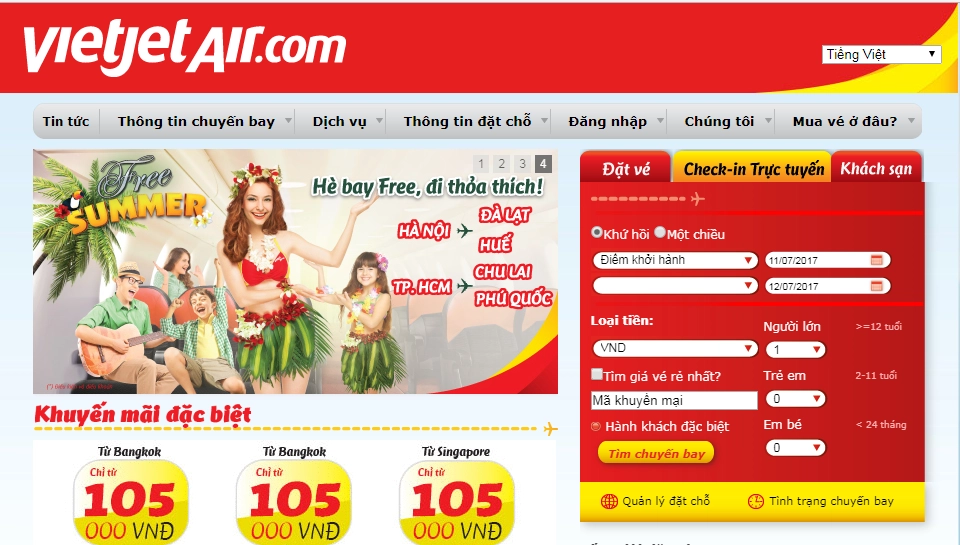 Giao diện của Vietjet Air Giao diện của Vietjet Air