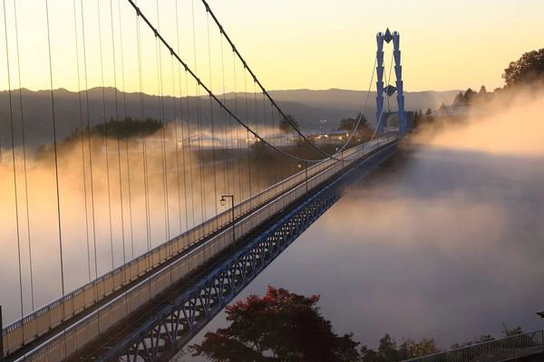 Mùa thu đến Ibaraki, bạn có thể trải nghiệm trên cầu treo Ryujinkyo, cây cầu vắt ngang qua con đập Ryujin có chiều dài 375 m. Đây là cây cầu cho người đi bộ dài nhất đảo Honshu. Từ đây, bạn có thể nhìn thấy rất nhiều cảnh đẹp. Đặc biệt mùa lá đỏ từ khoảng cuối tháng 11, từ trên cầu du khách có thể phóng tầm mắt ngắm toàn cảnh sông núi hùng vĩ của nơi đây.